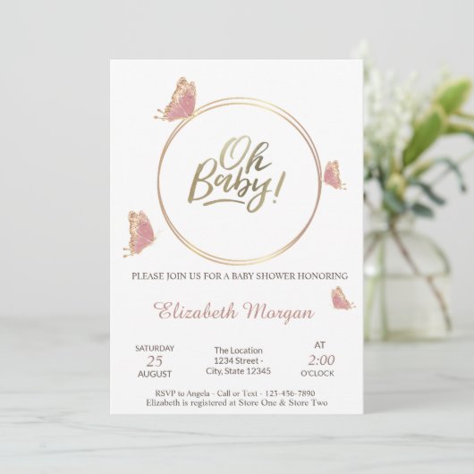 Babyschmetterlinge Stripte Babydusche Einladung (Stehend Vorderseite)