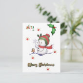Babyschneemann, der mit einer Baby-Vogel-Postkarte Postkarte (Stehend Vorderseite)