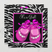 Babyschuhe Hot Pink Zebra Baby Girl Dusche Einladung (Vorne/Hinten)