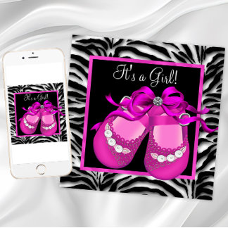Babyschuhe Hot Pink Zebra Baby Girl Dusche Einladung