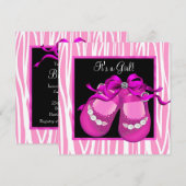 Babyschuhe Hot Pink Zebra Baby Girl Dusche Einladung (Vorne/Hinten)
