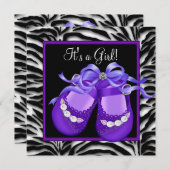 Babyschuhe Lila Zebra Baby Girl Dusche Einladung (Vorne/Hinten)