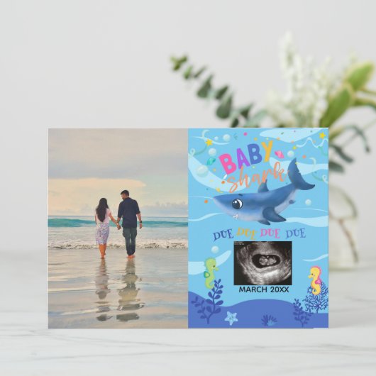 BabyShark Ultrasound Foto Schwangerschaft Ankündig Ankündigung (Stehend Vorderseite)