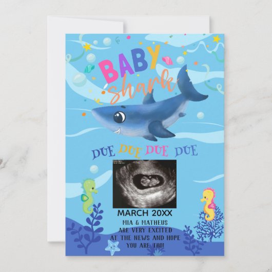 BabyShark Ultrasound Foto Schwangerschaft Ankündig Ankündigung (Vorderseite)
