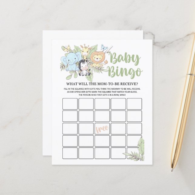 BabyShower Bingo Game (Vorderseite/Rückseite Beispiel)
