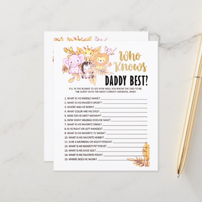 BabyShower Game (Vorderseite/Rückseite Beispiel)