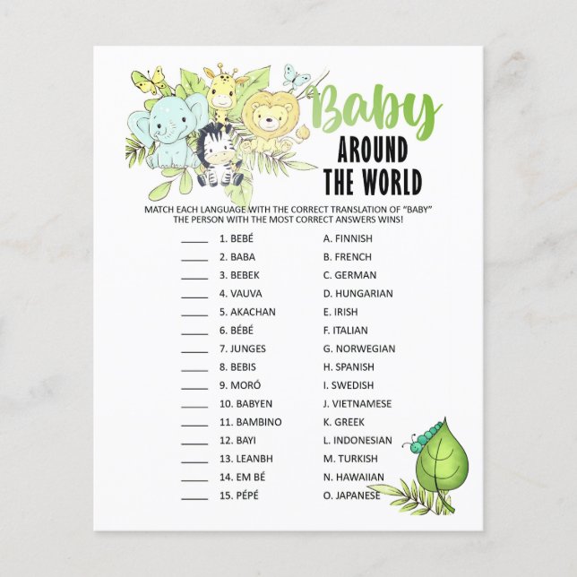 BabyShower Game/Answer on back (Vorderseite)
