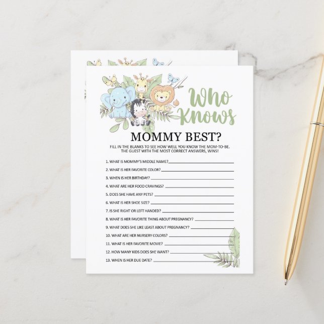 BabyShower Game, das Mommy/Daddy auf der Rückseite (Vorderseite/Rückseite Beispiel)