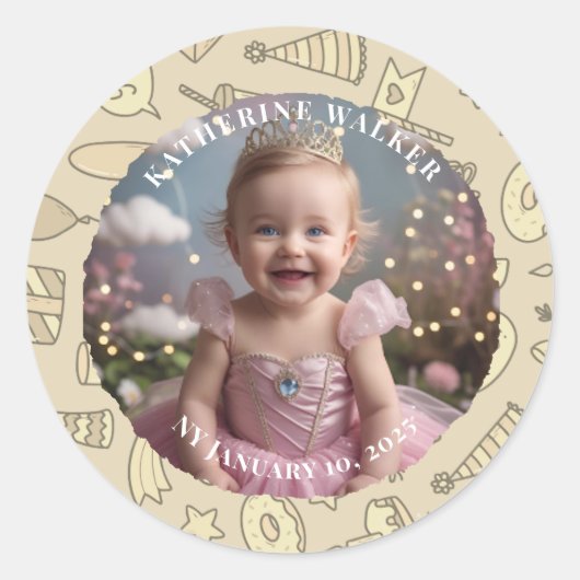 BABYSHOWER pastel beige bunny cute party photo Runder Aufkleber (Vorderseite)