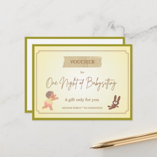 'Babysitten' Lustiger Geschenkgutschein Postkarte (Vorderseite/Rückseite Beispiel)