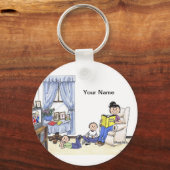 Babysitter, 2 Jungs Keramik Ornament Schlüsselanhänger (Vorderseite)