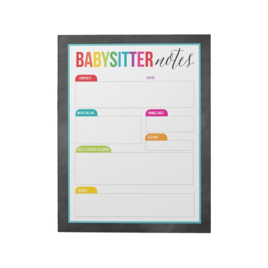 Babysitter-Anmerkungen Notepad für Eltern (groß) Notizblock (Rotiert)