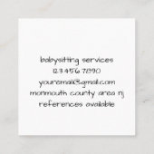 Babysitter-Baby Banner Quadratische Visitenkarte (Rückseite)