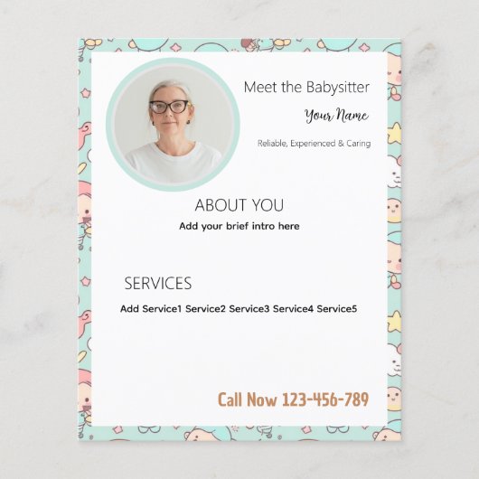 Babysitter-Bearbeitbare Geschäftsflyer mit Foto Flyer (Vorne)