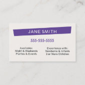 Babysitter-berufliche Geschäfts-Karte Visitenkarte (Rückseite)