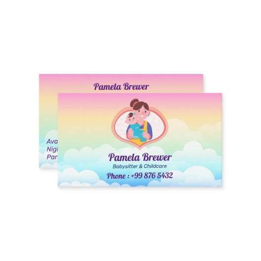 Babysitter-Berufliches Geschäft | Niedlicher Regen Visitenkarte (Vorderseite/Rückseite Beispiel)
