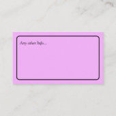 Babysitter Contact Business Card Visitenkarte (Rückseite)