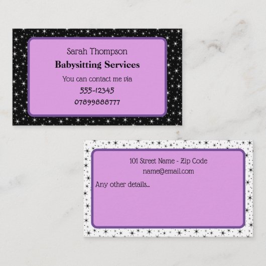 Babysitter Contact Business Card Visitenkarte (Vorne/Hinten)