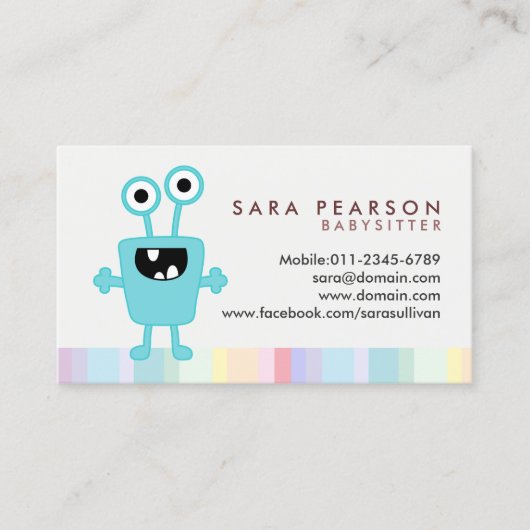 Babysitter Cute Cyan Monster Alien Business Card Visitenkarte (Vorderseite)