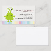 Babysitter Cute Green Monster Alien Business Card Visitenkarte (Vorne/Hinten)
