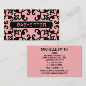 Babysitter Damask Business Card Visitenkarte (Vorne/Hinten)