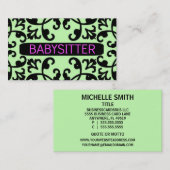 Babysitter Damask Business Card Visitenkarte (Vorne/Hinten)