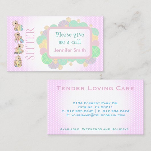Babysitter-Dienste Visitenkarte (Vorne/Hinten)