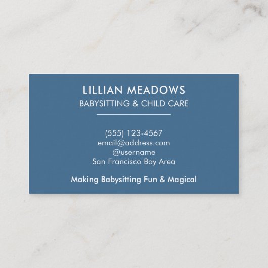 Babysitter Kinderkinder pflegen Niedliches Blau Visitenkarte (Rückseite)