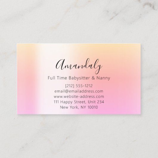 Babysitter Nanny Child Daycare Pink Niedliche Zuha Visitenkarte (Rückseite)