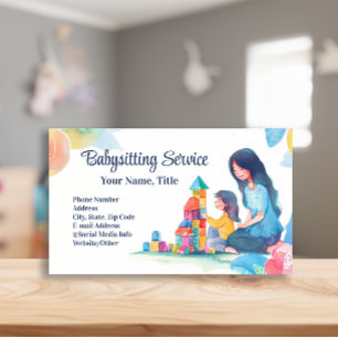 Babysitter Nanny Childcare Watercolor Blocks Visitenkarte