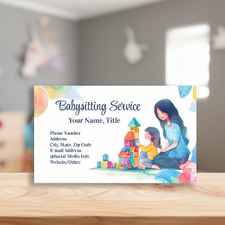 Babysitter Nanny Childcare Watercolor Blocks Visitenkarte