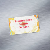 Babysitter Nanny Modernes Gelb & Weiße Rose Magnetische Visitenkarte (Beispiel)