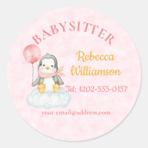 Babysitter Niedlich Penguin Runder Aufkleber
