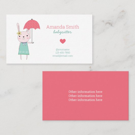 Babysitter Niedliches Kaninchen Kinderbetreuung Visitenkarte (Vorne/Hinten)