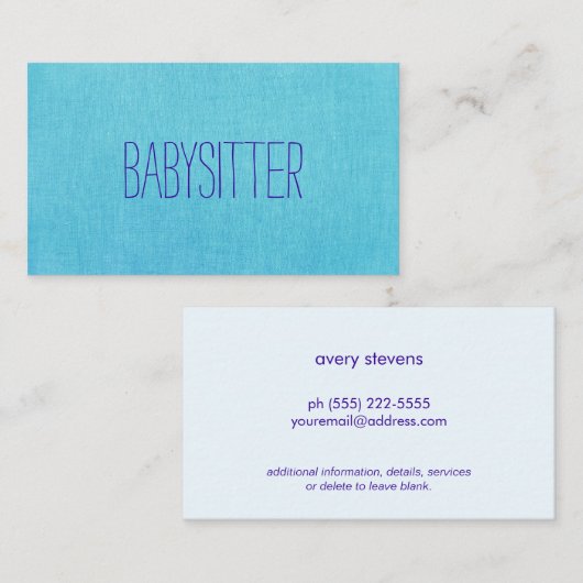 Babysitter oder Kindermädchen, Niedlich, Türkis, B Visitenkarte (Vorne/Hinten)