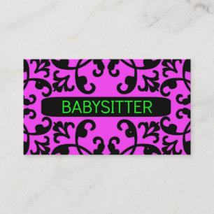 Babysitter Pink Damask Business Card Visitenkarte
