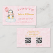 Babysitter QR-Code Niedlich Pinguin Pink Visitenkarte (Vorne/Hinten)