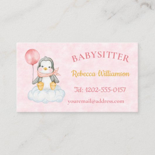 Babysitter QR-Code Niedlich Pinguin Pink Visitenkarte (Vorderseite)