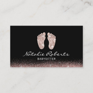 Babysitter Rose Gold Glitzer Feet Nanny Visitenkarte