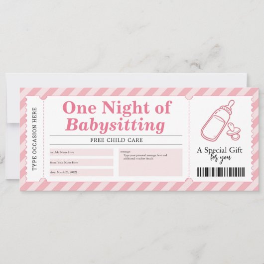 Babysitter Service Pink Geschenkgutschein Einladung (Vorderseite)