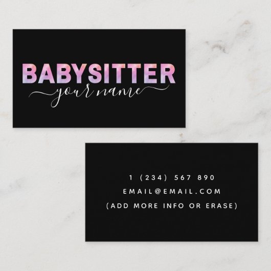 Babysitter Typografie Signature Kalligrafie Schwar Visitenkarte (Vorne/Hinten)