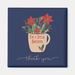 Babysitter Vielen Dank zu Weihnachten Poinsettien Magnet