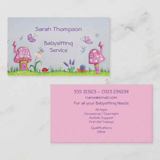 Babysitter Watercolor Business Card Visitenkarte (Vorne/Hinten)