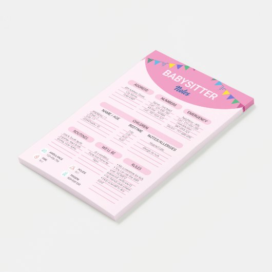 Babysitting | Hinweis für Babysitter Post-it Klebezettel (angewinkelt)