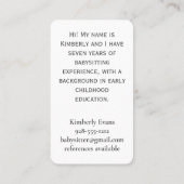 Babysitting Services im Jersey Shore Lavender Visitenkarte (Rückseite)