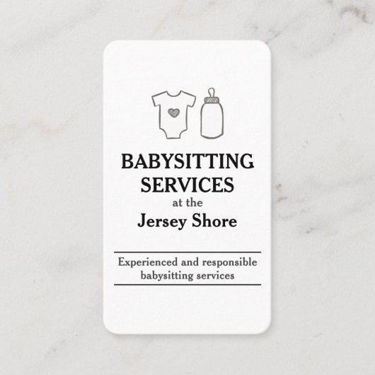 Babysitting Services im Jersey Shore White Visitenkarte (Vorderseite)