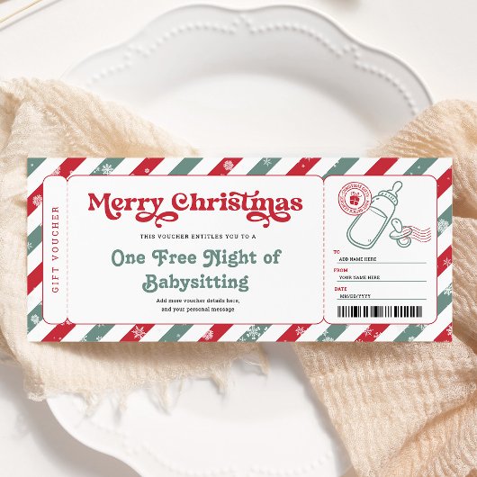 Babysitting Weihnachtsgeschenke Gutschein Ticket Einladung