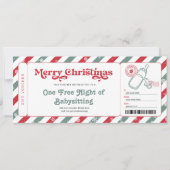 Babysitting Weihnachtsgeschenke Gutschein Ticket Einladung (Vorderseite)