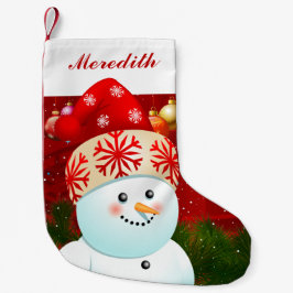 BabySnowman mit roter Weihnachtsmannmütze Kleiner Weihnachtsstrumpf