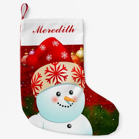 BabySnowman mit roter Weihnachtsmannmütze Kleiner Weihnachtsstrumpf (Vorderseite)